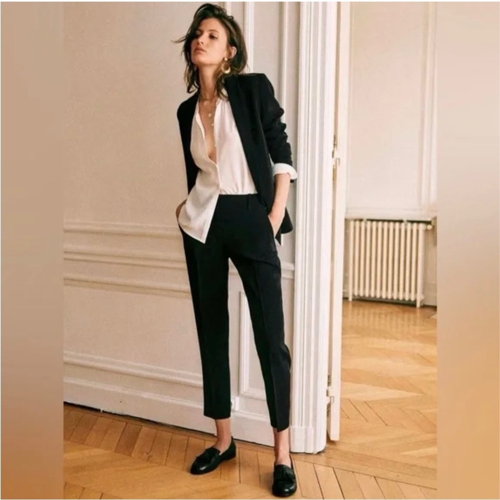 Sezane Gustavo 78% Acetate 22% Viscose Classic Black Trousers. Size 34